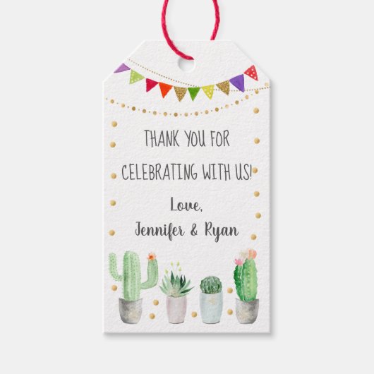 Gold Fiesta Cactus Baby shower Dank u Cadeaulabel (Voorkant)