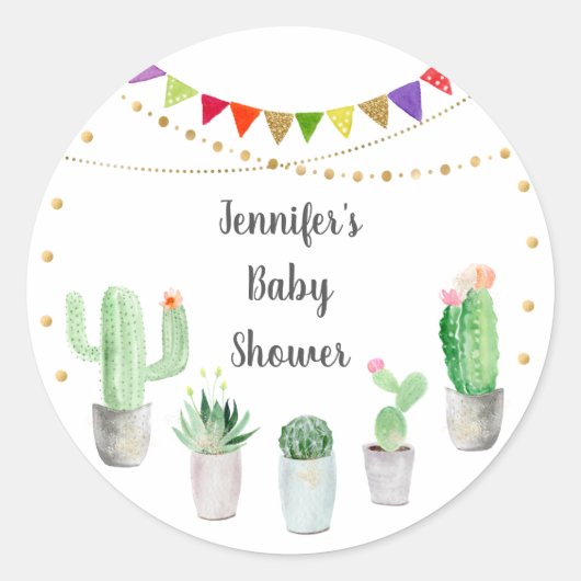 Gold Fiesta Cactus Baby shower Ronde Sticker (Voorkant)
