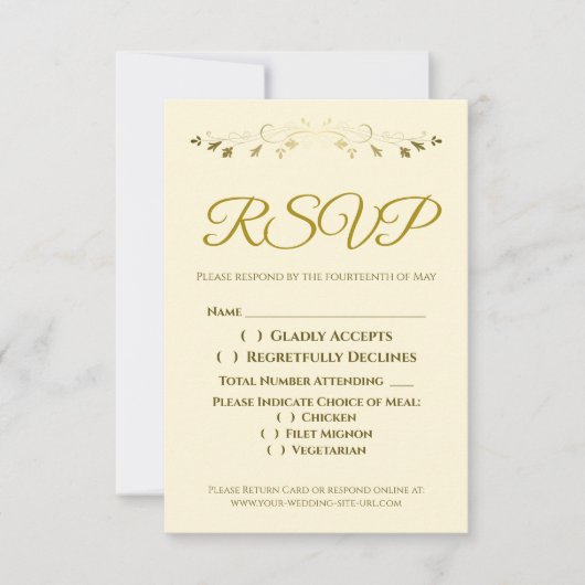 Gold Filigree Bordure élégante Crème Mariage RSVP (Devant)