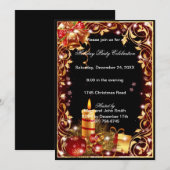 Gold Filigree cloches bougies Noël Invitation de l (Devant / Derrière)