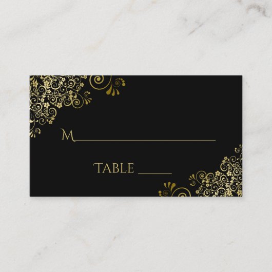 Gold Filigree Elegant Black Mariage carte d'escort (Devant)