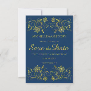 Gold Filigree en Script op Atlantic Blue Save The Date