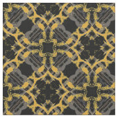 Gold Filigree Flowers & Black Grey Check Pattern Stof (Close Up)