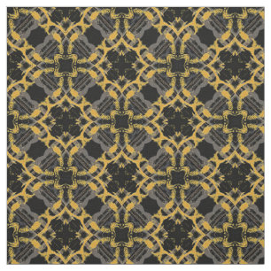 Gold Filigree Flowers & Black Grey Check Pattern Stof