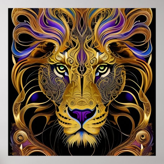 Gold Filigree Lion Poster (Voorkant)