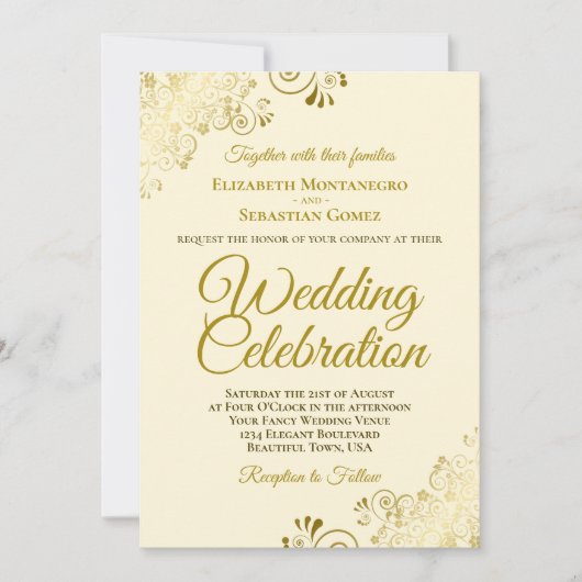 Gold Filigree op crème Elegant QR Code Weddenschap Kaart (Voorkant)