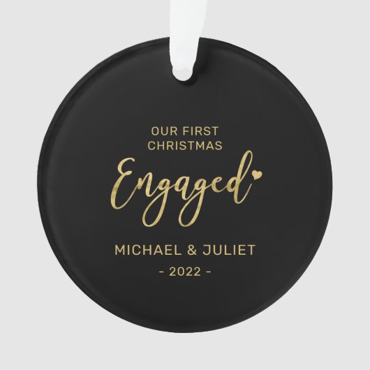 Gold First Christmas Engagé Couple Photo Ceramic (devant)