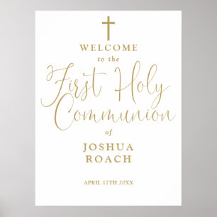 Gold First Holy Communion Affiche de bienvenue