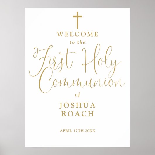 Gold First Holy Communion Affiche de bienvenue (Devant)