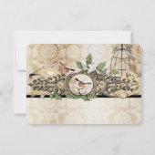 Gold Flecks Birdcage Damask  Love Bird RSVP Kaartje (Achterkant)