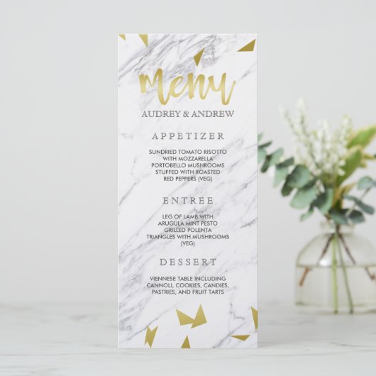 Gold Flecks & Marble Menu Mariage (Debout devant)