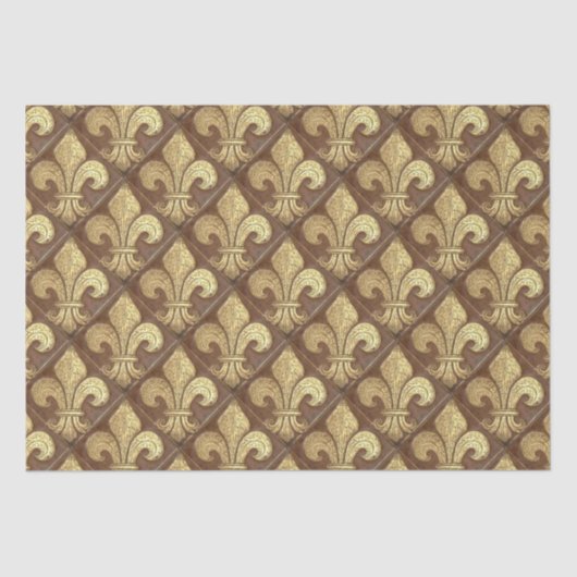 Gold Fleur de Lis Brown  Diamond Tissuepapier (Voorkant)
