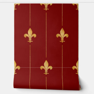 Gold Fleur-de-Lis Donkerrood Behang