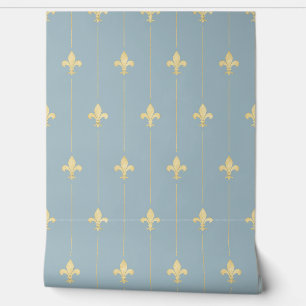 Gold Fleur-de-Lis Dusky Blue Behang