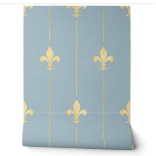 Gold Fleur-de-Lis Dusky Blue Behang