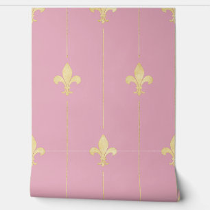 Gold Fleur-de-Lis Dusky Pink Behang