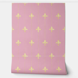 Gold Fleur-de-Lis Dusky Pink (kleinschalig) Behang