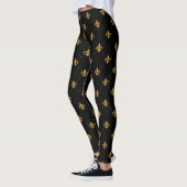 Gold Fleur De Lis Elegant Damask Pattern Black Leggings (Links)