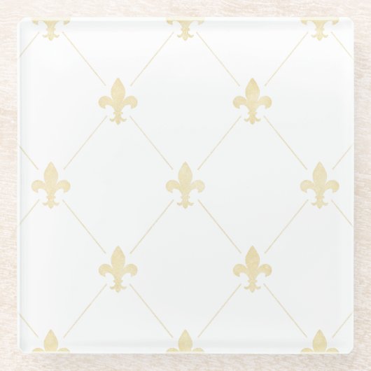  Gold Fleur-de-lis Glazen Onderzetter (Voorkant)