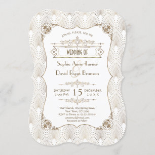 Gold Fleur-de-lis Great Gatsby 20s Style Wedding Kaart