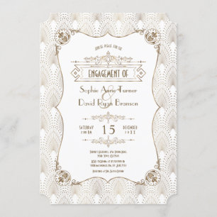 Gold Fleur-de-lis Great Gatsby Engagement Party Kaart
