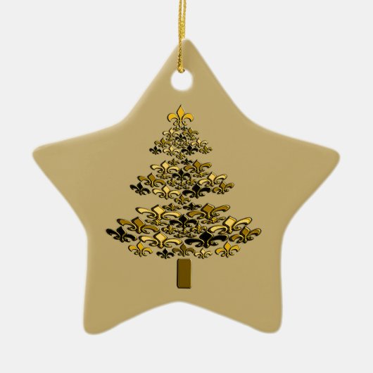 Gold Fleur de Lis kerstboomster Keramisch Ornament (Voorkant)