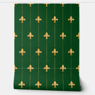 Gold Fleur-de-Lis (kleinschalig) Donkerblauw Behang