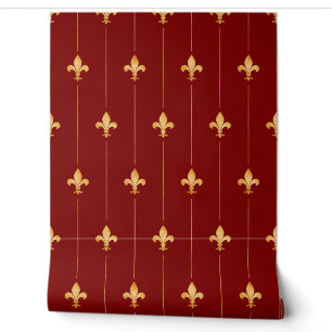 Gold Fleur-de-Lis (kleinschalig) Donkerrood Behang