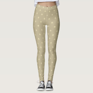 Gold Fleur-de-Lis Latte Brown Leggings