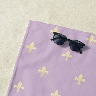 Gold Fleur-de-Lis Lila Strandlaken