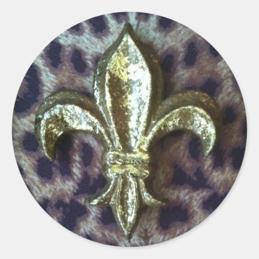 GOLD FLEUR-DE-LIS MET LEOPARD LIJST RONDE STICKER (Voorkant)