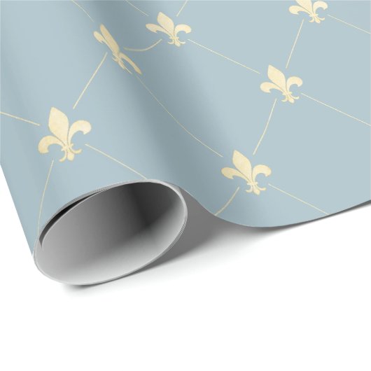 Gold Fleur-de-Lis op Dusky Blue Cadeaupapier (Rol Hoek)