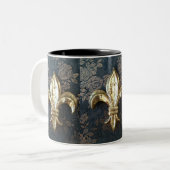 Gold Fleur de lis op Floral Print Mok (Voorkant links)