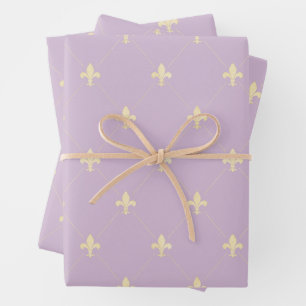 Gold Fleur-de-Lis op Lila Inpakpapier Vel
