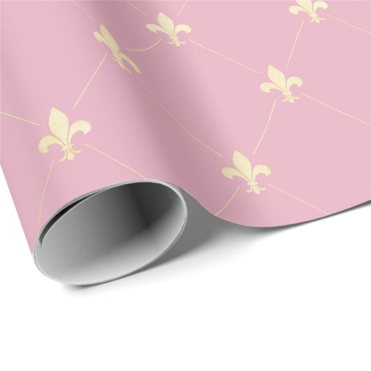 Gold Fleur-de-Lis op Roze Cadeaupapier (Rol Hoek)