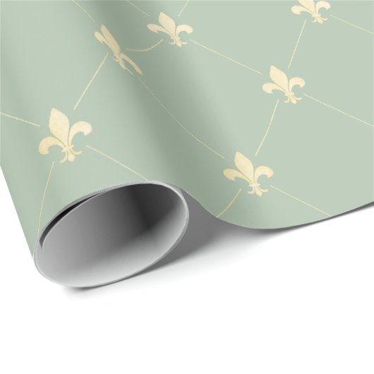 Gold Fleur-de-Lis op Sage Cadeaupapier (Rol Hoek)