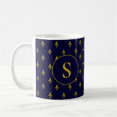 Gold Fleur de Lis Pattern op Royal Blue Koffiemok (Links)