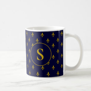 Gold Fleur de Lis Pattern op Royal Blue Koffiemok