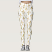 Gold fleur-de-lis seamless pattern on white leggings (Voorkant)