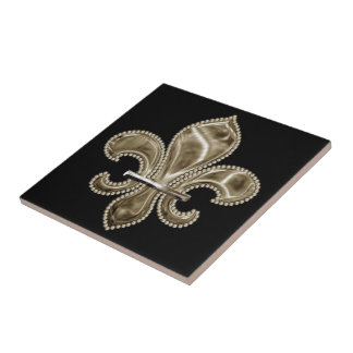 Gold Fleur de Lis Square Keramische Tegel 4.25" -  Tegeltje