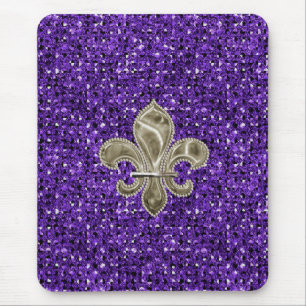 Gold Fleur de Lys paarse Sequin Effect Mousepad Muismat