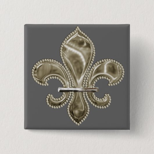 Gold Fleur de Lys Square Button (Voorkant)