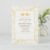 Gold Flora Bliss Wedding Invitation Kaart (Staand voorkant)