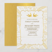 Gold Flora Bliss Wedding Invitation Kaart (Voorkant / Achterkant)