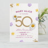 Gold floral 50e anniversaire de fête invitation (Debout devant)