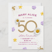 Gold floral 50e anniversaire de fête invitation (Devant)