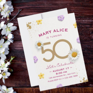 Gold floral 50e anniversaire de fête invitation