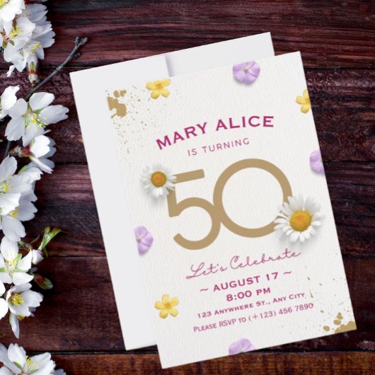 Gold floral 50e anniversaire de fête invitation