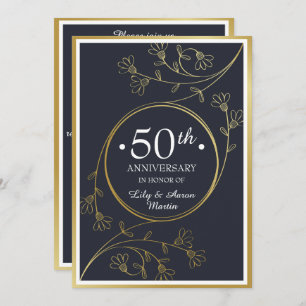 Gold Floral 50e Jubileum Invite Kaart