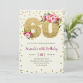 Gold Floral 60th Birthday Invitation Kaart (Staand voorkant)
